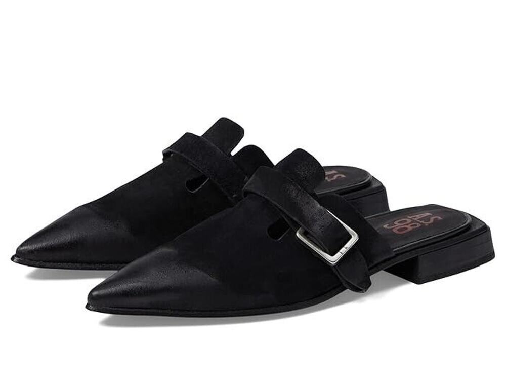 A.S.98 Ayden Flats Women's 9.5 Black Suede Slip-On Buckle Pointed Toe Mules S56